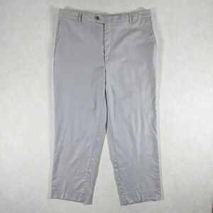 Hickey Freeman Mens 33x28 Gray Cotton Twill Flat Front Pants Trousers